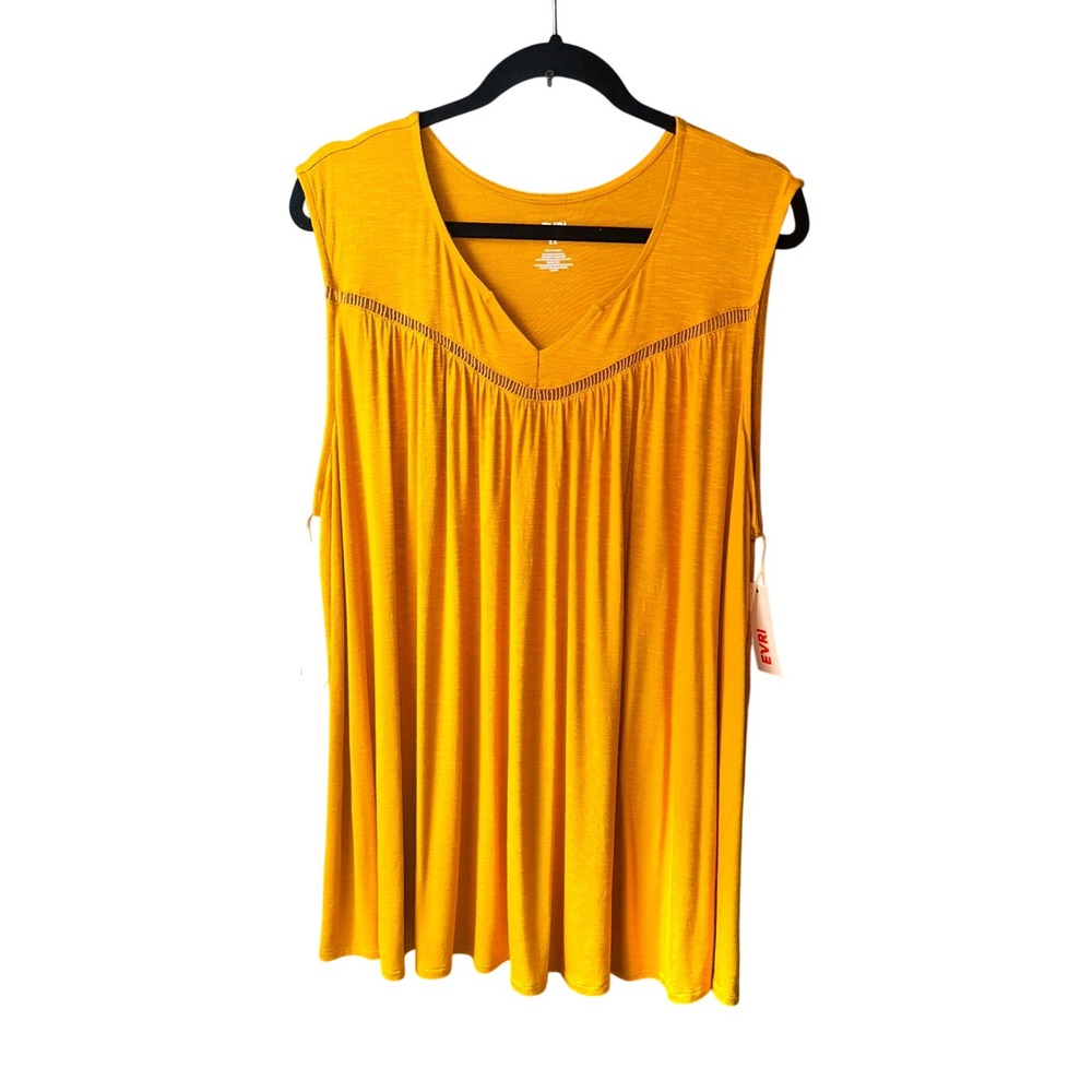 Evri Womens 2X Golden Ember V-Neck Ladder Stitch Sleeveless Slub Knit Top NWT